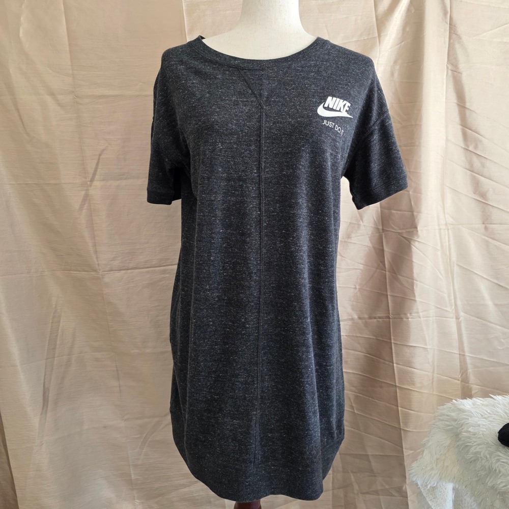 Nike Vintage T-Shirt‎ Dress Womens Medium Charcoal Heather Grey Just Do It Logo